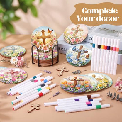 Reallnaive 77 Pcs Wooden Coasters Paint Kit, Christian - Image 4