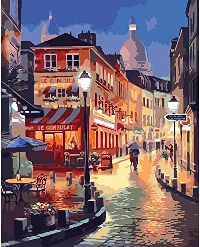 QUITEDEW Paint by Number Kits for Adults,City Paint by Number Adult,Street Scenery Painting by Numbers,Night View Oil Painting Suitable for Home Wall Decoration 16x20 Inch by QUITEDEW