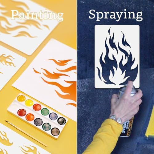 2Pcs Flame Wall Stencil Templates 11.7 x 8.3 Inch Reusable Plastic Fire Stencils for Painting on Wood Wall Floor Fabric Glass Furniture, Flame DIY Home Decor Or Craft Stencils - Image 3
