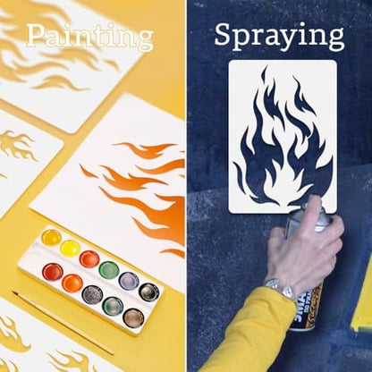 2Pcs Flame Wall Stencil Templates 11.7 x 8.3 Inch Reusable Plastic Fire Stencils for Painting on Wood Wall Floor Fabric Glass Furniture, Flame DIY Home Decor Or Craft Stencils - Image 3