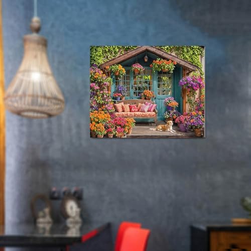 Flower House Paint By Numbers Kit For Adults Garden Adult Paint By Number Kits On Canvas Dog Village Oil Painting Kit For Beginners Adults' Paint-By-Number Kits For Gift Home Wall Decor 16x20 Inch - Image 2