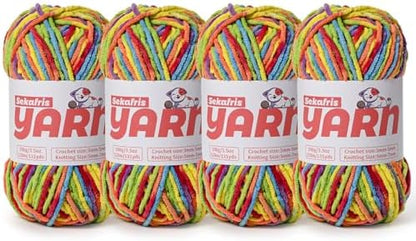 4 Pack Plush Chunky Chenille Yarn for Crocheting, Soft Fluffy Velvet Yarn for Crocheting Amigurumi, Fuzzy Baby Blanket Knitting 400g/524yds Bulky(4 Rainbow) by Sekafris
