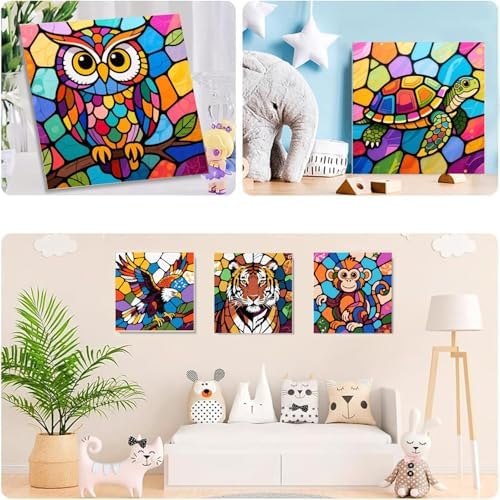 SYDYLH 6 Pack Paint by Numbers Kit for Kids Ages 4-12 / Adult/Teen, Easy DIY Animal Painting Kit with Frame, Beginner Acrylic Paint by Number Canvas 8x8 Inch for Boys Girls Arts Crafts Gift - Image 4