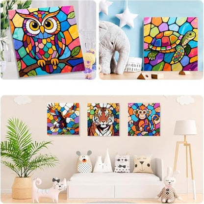 SYDYLH 6 Pack Paint by Numbers Kit for Kids Ages 4-12 / Adult/Teen, Easy DIY Animal Painting Kit with Frame, Beginner Acrylic Paint by Number Canvas 8x8 Inch for Boys Girls Arts Crafts Gift - Image 4