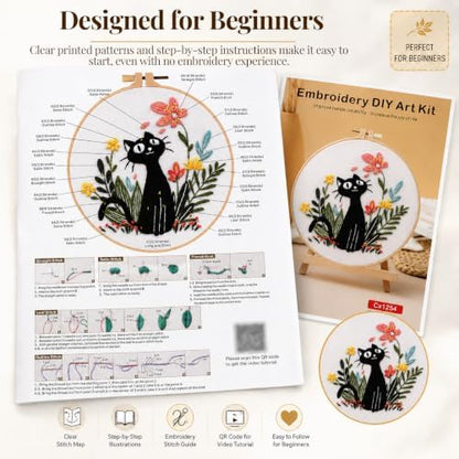Thinas Embroidery Kit for Beginners Adults, 3 Pack Stamped Cat Cross Stitch Starter Set with Patterns & Video Tutorial, DIY Sewing Craft Supplies for Cat Lovers, Home Decor Gift Idea - Image 5