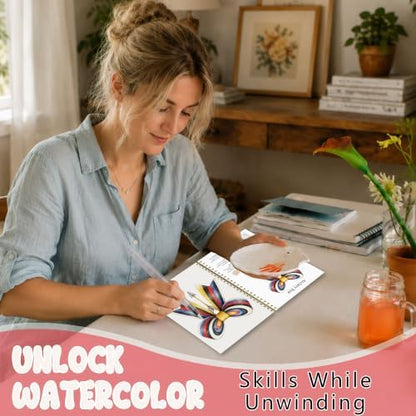 Sporty Lover Gift, Sports Bow Watercolor Workbook, Watercolor Painting Workbook with 12 Different Sports Bow Patterns, Sporty Water Coloring Book Set with Water Paintbrush for Beginners Boys Girls - Image 5