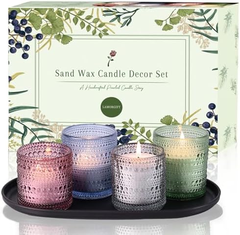 LAMORGIFT Pearled Candle Making Kit- Sand Wax Gift Set- 3.3LB Candle Sand with Wicks, 4 Pcs Glass Candle-Jars with Plastic Tray, 40ml Fragrance Oils Accessories for DIY Scented Candles & Home Decor by LAMORGIFT