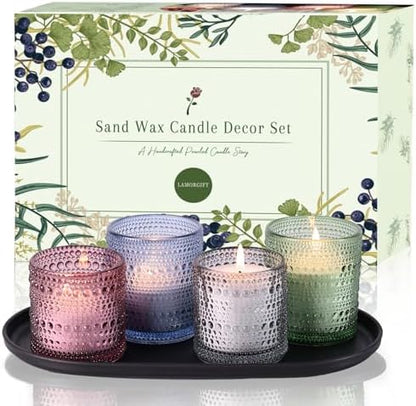 LAMORGIFT Pearled Candle Making Kit- Sand Wax Gift Set- 3.3LB Candle Sand with Wicks, 4 Pcs Glass Candle-Jars with Plastic Tray, 40ml Fragrance Oils Accessories for DIY Scented Candles & Home Decor by LAMORGIFT
