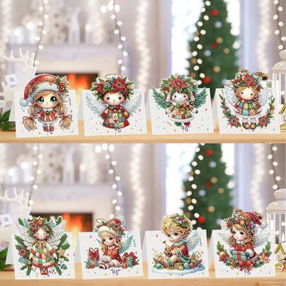 jinglinhh 8pcs Diamond Art Painting Christmas Angel Greeting Cards with Envelopes, DIY Card Making Kits for Adults, Diamond Art Postcards Christmas Cards Craft Gifts - Image 5