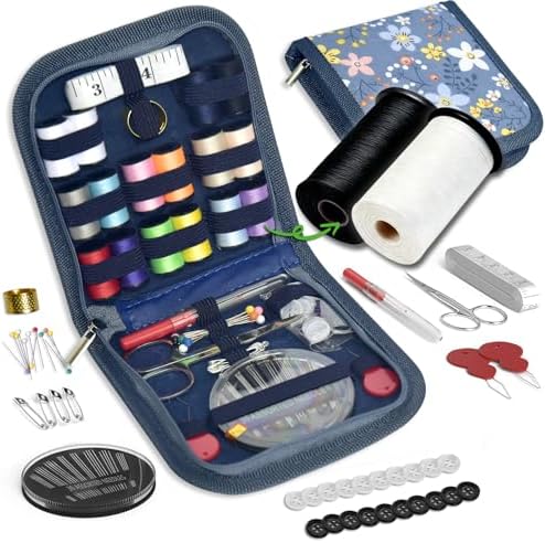 Sewing Kit Gifts for Grandma, Mom, Friend, Traveler, Adults, Beginner, Emergency,Sewing Supplies Accessories with Scissors,Sewing Needles Thimble, Thread etc(Wildflower Light Gray, S) by LE+PAON