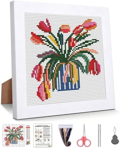 WUSARPLY Flower Stamped Cross Stitch Kits for Beginners Adults with Framed by WUSARPLY