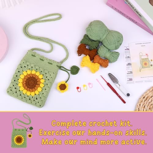 Pnytty Crochet Kit for Beginners, Sunflower Phone Bag Crochet Kit for DIY - Image 4
