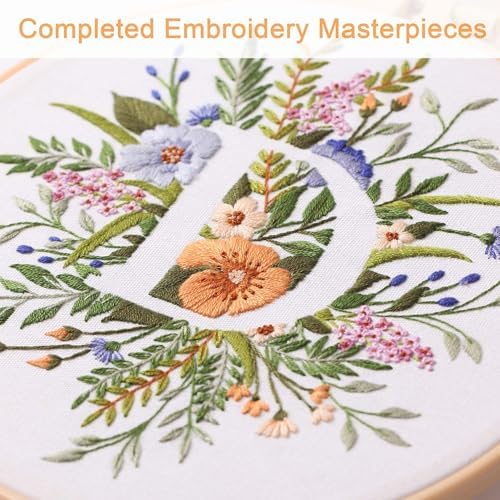 Harimau Letter D Pattern Embroidery Kit for Adult Beginners, Complete Starter Pack with 1 Hoop, Needles, Instruction Guide & Embroidery Stitch Video Tutorials - Image 6