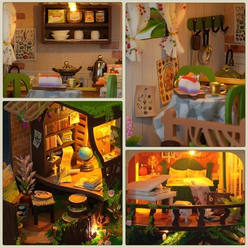 Dollhouse Kit, DIY Miniature House Kit w/LED for Adults, Forest Treehouse - Image 3