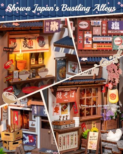 Rolife 3-4 hrs Beginner Friendly Book Nook, Sakura Wine Alley with Infinity Mirror Depth, 3D Wooden Puzzle Bookshelf Insert, LED Miniature Dollhouse Kit, Japanese Decor Gift for Adults - Image 3