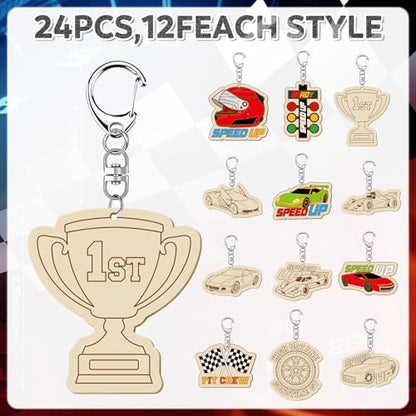 RattanView 24 Pcs Race Car Craft Color Your Own Keychains - Image 2