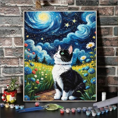 Lovepefe Starry Night Paint by Numbers Kit for Adults Beginner Cat Oil Painting Kit Adult Paint by Number Kits on Canvas DIY Painting for Beginners Art by Numbers for Gifts Home Wall Decor 16x20 Inch - Image 2