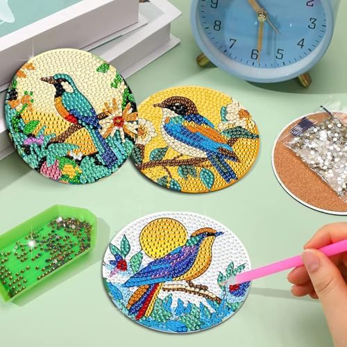 EWJRNSF 6 PCS Bird Diamond Art Coasters DIY Kit with Holder for Adults - Image 5