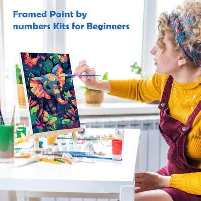 MOGTAA Elephant Paint by Numbers Kit for Adults Beginners with Frame, Butterfly Adult Paint by Number Kits on Canvas with Easel, Easy DIY Landscape Oil Painting Kits for Home Decor, 8x12in - Image 4