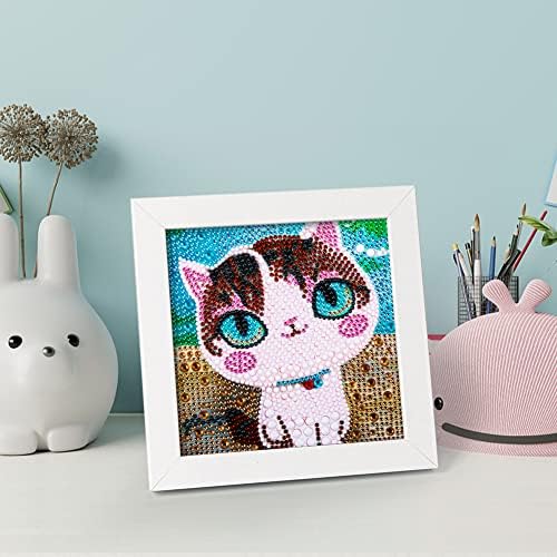 QEUOYSS Diamond Art Kit for Kids with Wooden Frame Art and Crafts for Kids Ages 6-8 -10-12 Easy to DIY Diamond Art for Kid and Adult Beginners Home Wall Decoration (uad-02 cat) - Image 3