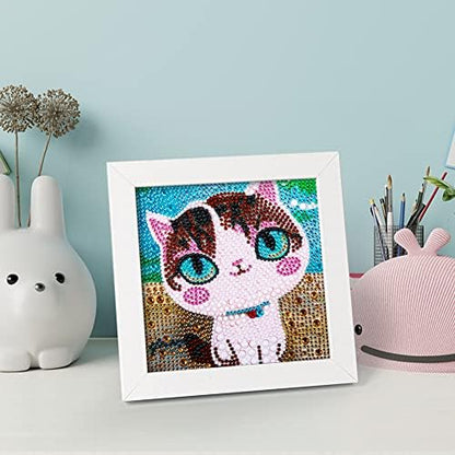 QEUOYSS Diamond Art Kit for Kids with Wooden Frame Art and Crafts for Kids Ages 6-8 -10-12 Easy to DIY Diamond Art for Kid and Adult Beginners Home Wall Decoration (uad-02 cat) - Image 3
