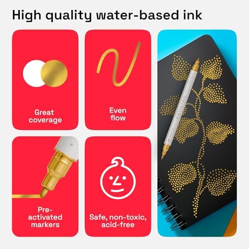 ARTISTRO 5 Gold Dual-Tip Acrylic Paint Marker Pens for Drawing - Image 4