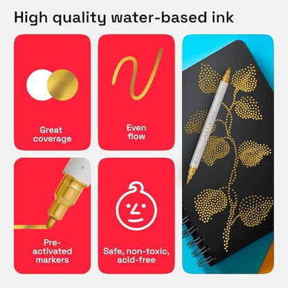ARTISTRO 5 Gold Dual-Tip Acrylic Paint Marker Pens for Drawing - Image 4