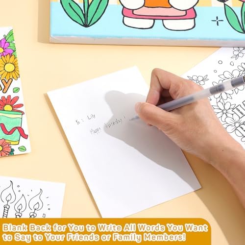 Birthday Coloring Cards, 24 Unique Blank Greeting Card Set with Cakes, Flowers & Gifts, DIY Art Craft for Kids, Adults, Holiday Gift Ideas for Mom, Friends, Thank You & Greeting Card Collection - Image 3
