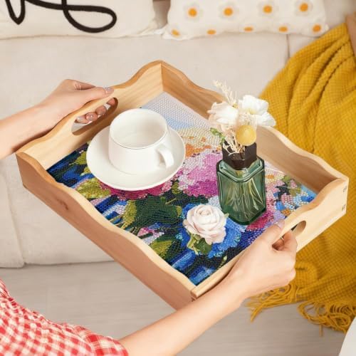 EWJRNSF 5D Diamond Painting Flowers Diamond Art Kits for Adults Wooden Serving Trays with Handles Big Gem Arts and Craft Gifts Trays Decor Gift Home Decor 7.8x11.8 Inches Hydrangea - Image 7