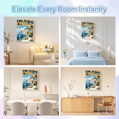 TOSTOG Lemon Tree Town Framed Canvas Paint by Numbers Art Kit for Adults and Kids, Beginner Acrylic Oil Painting Supplies with Wooden Frame for Home Wall Decor 20 * 30 cm/8 * 11.8 in - Image 2