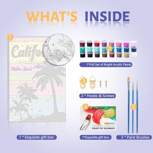 Framed Paint by Numbers Kit for Adults Beginner & Kids Ages 8-12, Beach Easy Paint by Numbers Canvas with Frame, without Easel, DIY Acrylic Number Painting for Adults for Home Decor Gift 8 x 12 Inch - Image 5