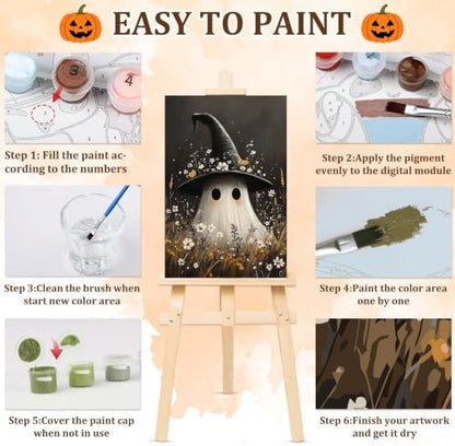NAIMOER Halloween Paint by Numbers Kits for Adults Beginner with Wooden Framed, Ghost Flower Color by Numbers on Canvas Painting Kits for Adults, Easy Paint DIY Acrylic for Home Wall Decor 8X12 Inch - Image 6