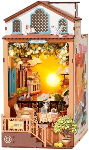 Rolife DIY Book Nook Kit Sunset Isle, 3D Puzzles Coastal Sunset Theme Miniature House Kit, Lemon Tree & Seaside View Decor for Bookshelf, Creative Gift for Adults by Rolife