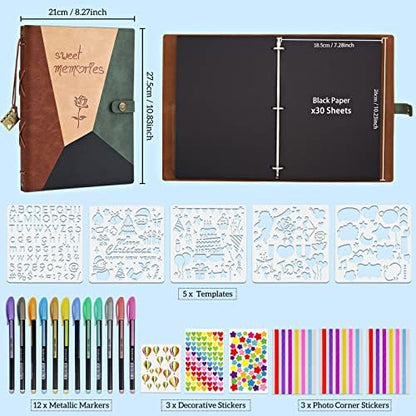 ZEEYUAN Scrapbook Photo Album PU Leather Scrap Book Mothers's Day Gift for Mom Valentines Gift Vintage Family Scrapbook Memory Photo Book 60 Pages - Image 7