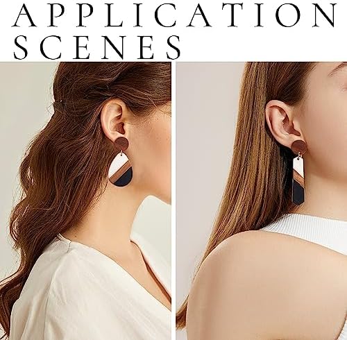 FASHEWELRY 20Pcs Resin Wood Earring Charms Wooden Earring Blanks Vintage Geometry Boho Charms Round Drop Wooden Earrings Pieces for Jewelry Making (Cow Color) - Image 3