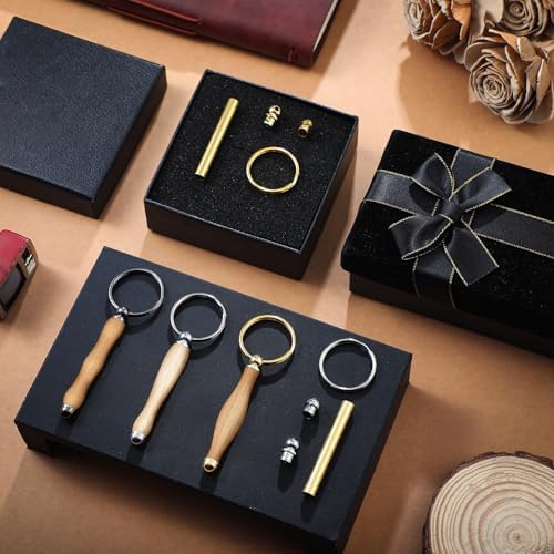 XunYee 12 Pcs WoodTurning Keychain Kit Woodturning Project Kit Wood Turning accessories Mandrel Woodturning keychain for Carpentry woodworker gift(Silver, Black, Gold) - Image 4