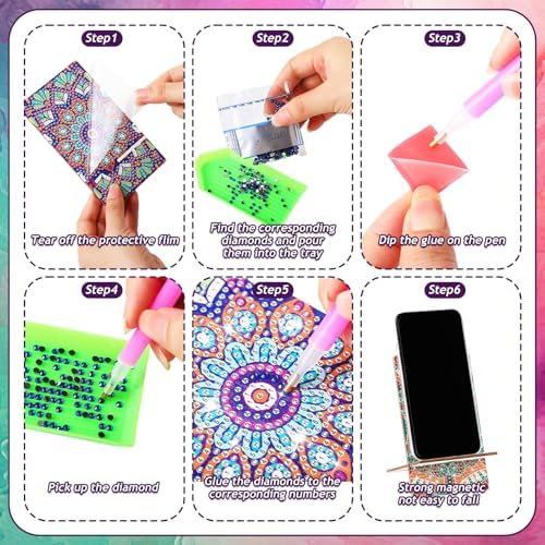 Saillong 4 Pcs Mandala Diamond Art Phone Holder 5.5 Inch DIY Full Drill - Image 6