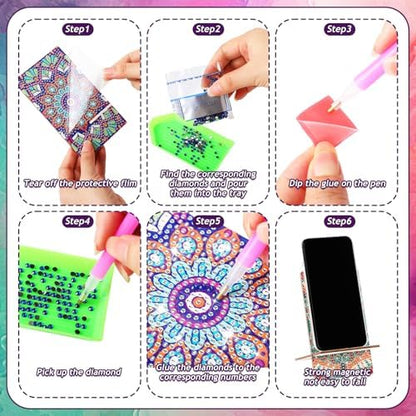 Saillong 4 Pcs Mandala Diamond Art Phone Holder 5.5 Inch DIY Full Drill - Image 6
