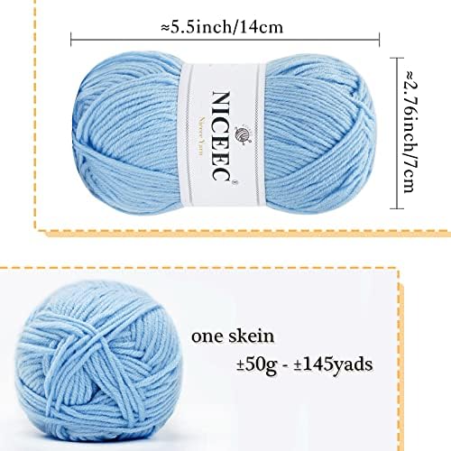 NICEEC 300g Soft Assorted Colors Yarn 100% Acrylic 870yds -Aqua - Image 2
