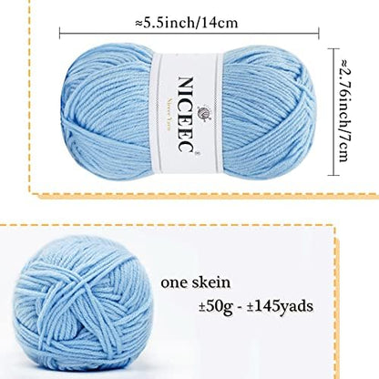 NICEEC 300g Soft Assorted Colors Yarn 100% Acrylic 870yds -Aqua - Image 2