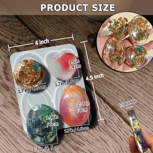 4-Design Worry Stone Mold w/DriedFlowers Resin Yoga StressRelief - Image 2