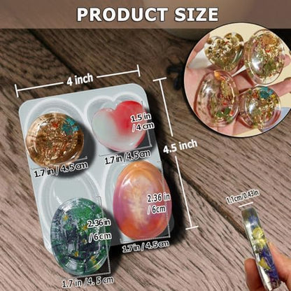 4-Design Worry Stone Mold w/DriedFlowers Resin Yoga StressRelief - Image 2