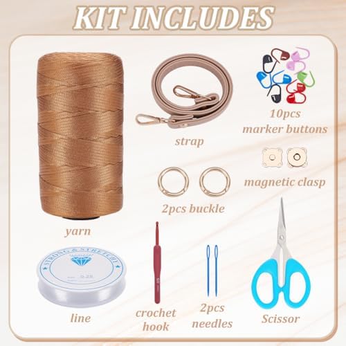 FREEBLOSS Flower Crochet Bag Kit for Beginners Complete Starter Set with Step-By-Step Video Tutorials Crochet Tote Bag Set Knitting Kit Adult Crafts Projects, Champagne - Image 2