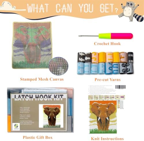 Elephant Latch Hook Kits for Adults Beginners, Pre-Printed 15“ X 20" - Image 2