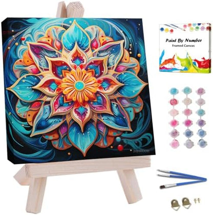 JUJUHOOD Mandala Flower Paint by Numbers Kit for Adults Beginner & Kids Ages 8-12,Abstract Paint by Number Without Easel, Acylic Paint by Numbers for Gift Home Wall Decor 10x10Inch by JUJUHOODDirect