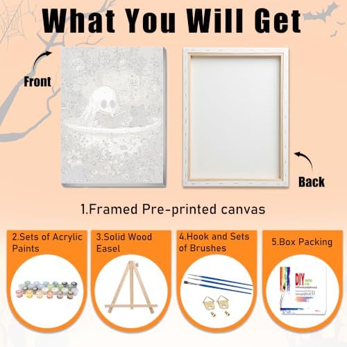 Ausanrl Halloween Paint by Numbers with Frame Wooden Easel - Paint by Number Adult, Halloween Frame Paint by Numbers,Gifts and Home Wall Decor 12x16inch - Image 5