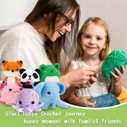 Gerute Crochet Kit for Beginners, 6 PCS Amigurumi Animal Family Starter Kit with Step-by-Step Video Tutorials & Illustrated Guide, 40% Extra Yarn, DIY Family Craft Gifts for Adults & Kids - Image 6