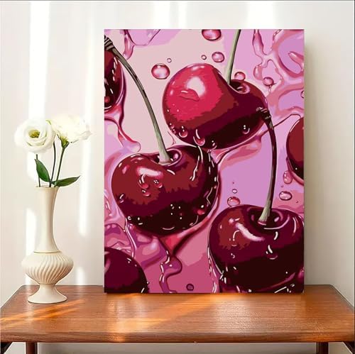 MaiMMaledy Paint by Numbers Kit 8Lx12W inch for Adults Beginners Canvas Pictures with Framed Drawing Painting Acrylic Pigment with Wooden Triangle Easel Cherry - Image 6