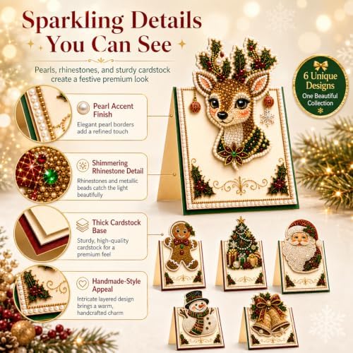 6 Pack Christmas Diamond Painting Cards, DIY 3D Pop-Up Greeting Set - Image 4