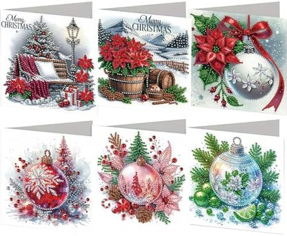 jinglinhh 6pcs Christmas Poinsettia Balls Diamond Art Painting Greeting Cards with Envelopes, DIY Card Making Kits for Adults, Diamond Art Postcards Christmas Cards Craft Gifts by Unknown